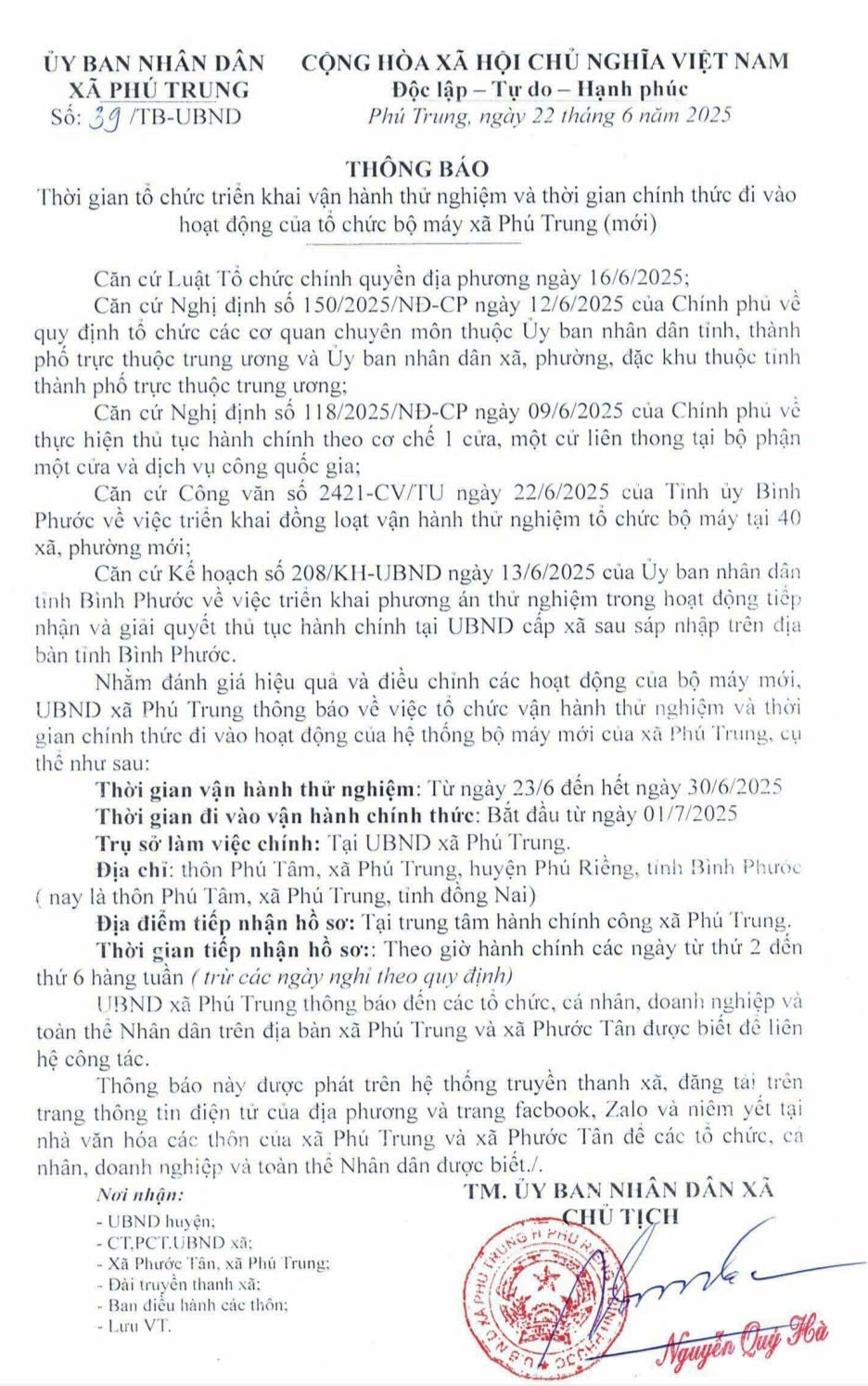 thông báo