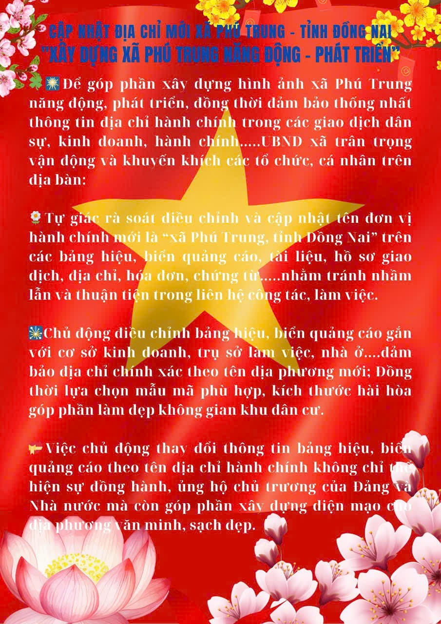 Cập nhật Địa chỉ mới xã Phú Trung - Tỉnh Đồng Nai